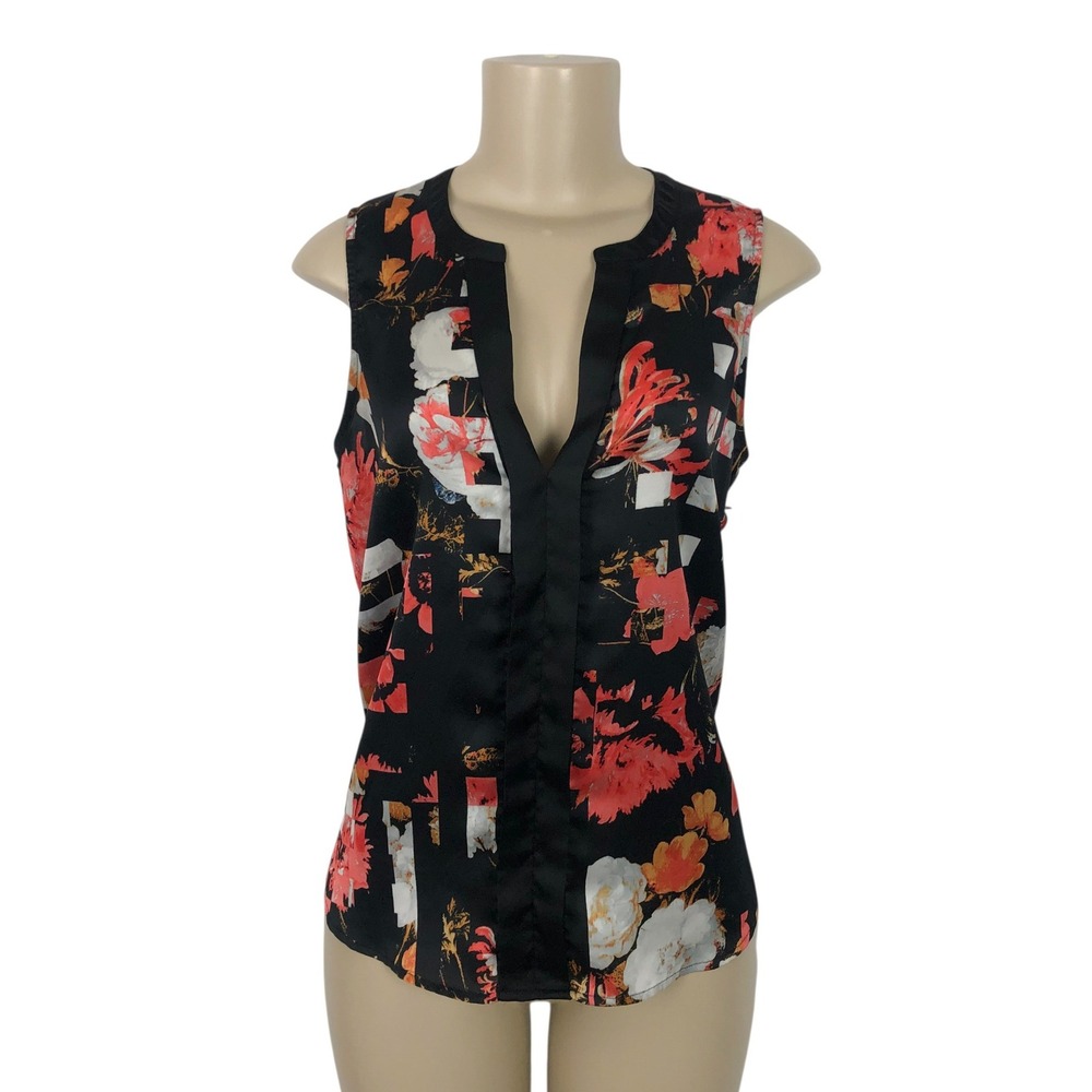 Kenneth Cole Multicolor Floral Satin Sleeveless Blouse Top Medium Artsy Office